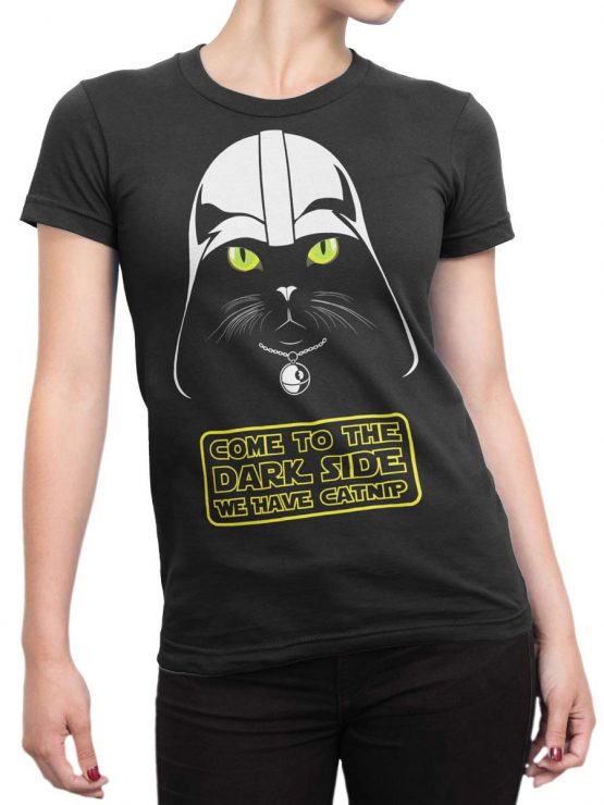 0744 Star Wars T Shirt Cat Vader Front Woman