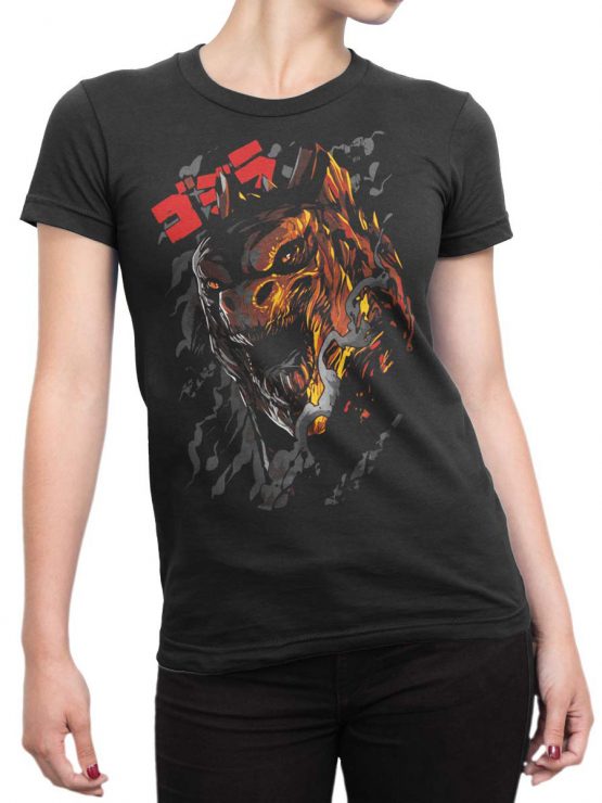 0865 Monster Shirt Godzilla Front Woman