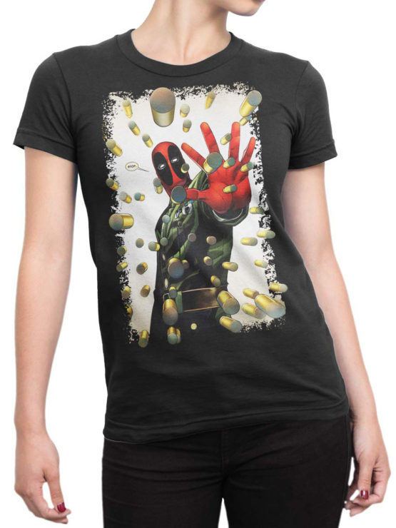 1027 Deadpool T Shirt Stop Front Woman