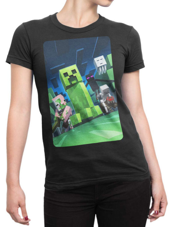 1058 Minecraft T Shirt Dark Side Front Woman