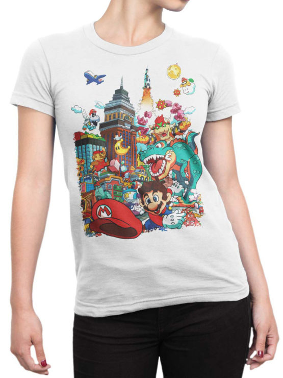 1204 Super Mario T Shirt Characters Front Woman