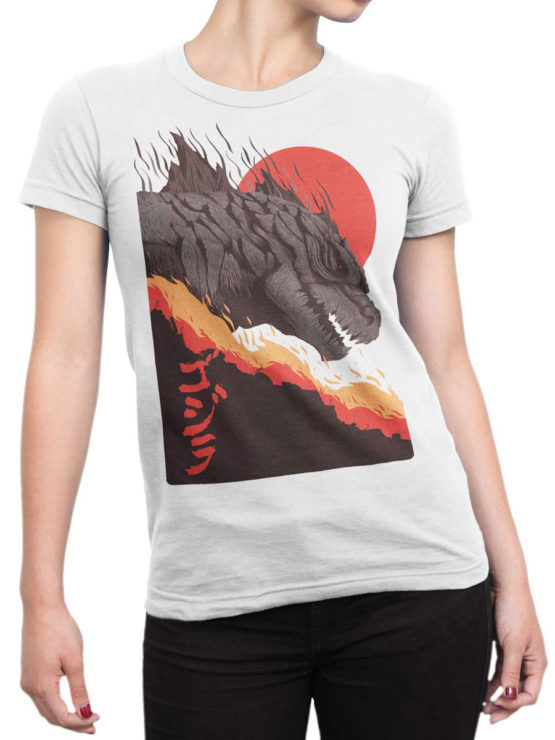 1273 Godzilla T Shirt Sunset Front Woman
