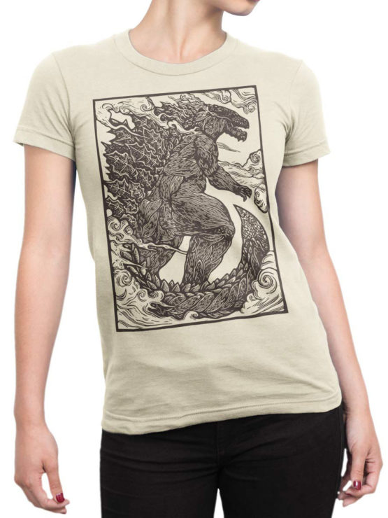 1282 Godzilla T Shirt Engraving Front Woman