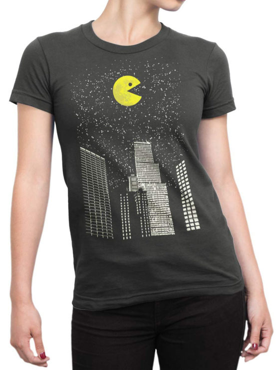 1398 Pac Man T Shirt City Front Woman
